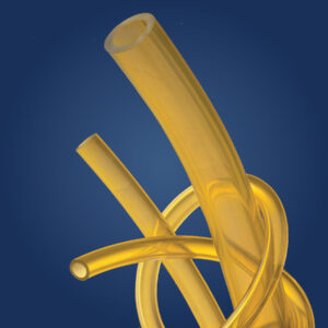 Yellow Clearflo fuel & oil tubing on a dark blue background