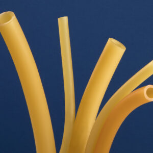 Yellow Newtex rubber tubing on a dark blue background