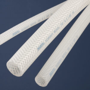 Different sizes of Silbrade Medical hose on a dark blue background