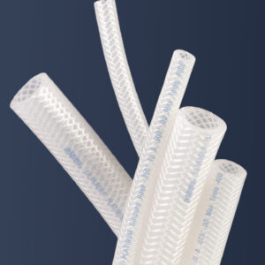 Different sizes of Silbrade Platinum hose on a dark blue background